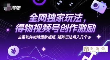 全网独家玩法，得物视频号创作激励 去重软件加持爆款视频，矩阵玩法月入几个w【揭秘】-凌杂谈