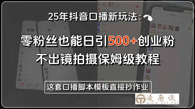 25年抖音口播新玩法：零粉丝也能日引500+创业粉，不出镜拍摄保姆级教程…-凌杂谈