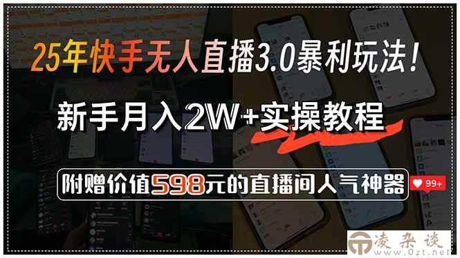 （15335期）25年快手无人直播3.0暴利玩法！，新手月入2W+实操教程，附赠价值598元…-凌杂谈