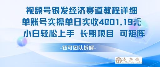 视频号银发经济赛道单账号实操单日实收1k+，小白轻松上手长期项目-凌杂谈