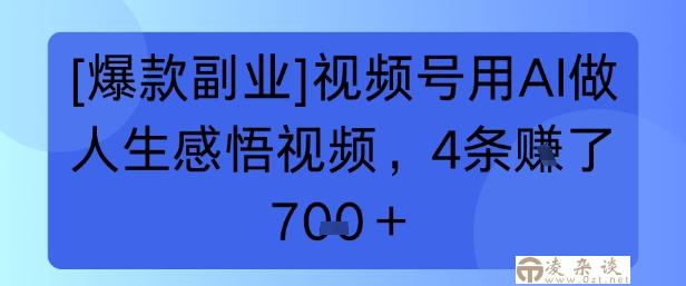 【爆款副业】视频号用 AI 做人生感悟视频，4 条挣了 7张+-凌杂谈