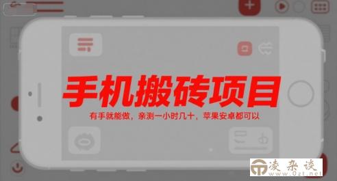 手机搬砖项目，有手就能做，亲测一小时几十，苹果安卓都可以-凌杂谈