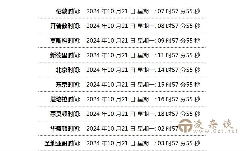 世界时间单页网站HTML源码-凌杂谈